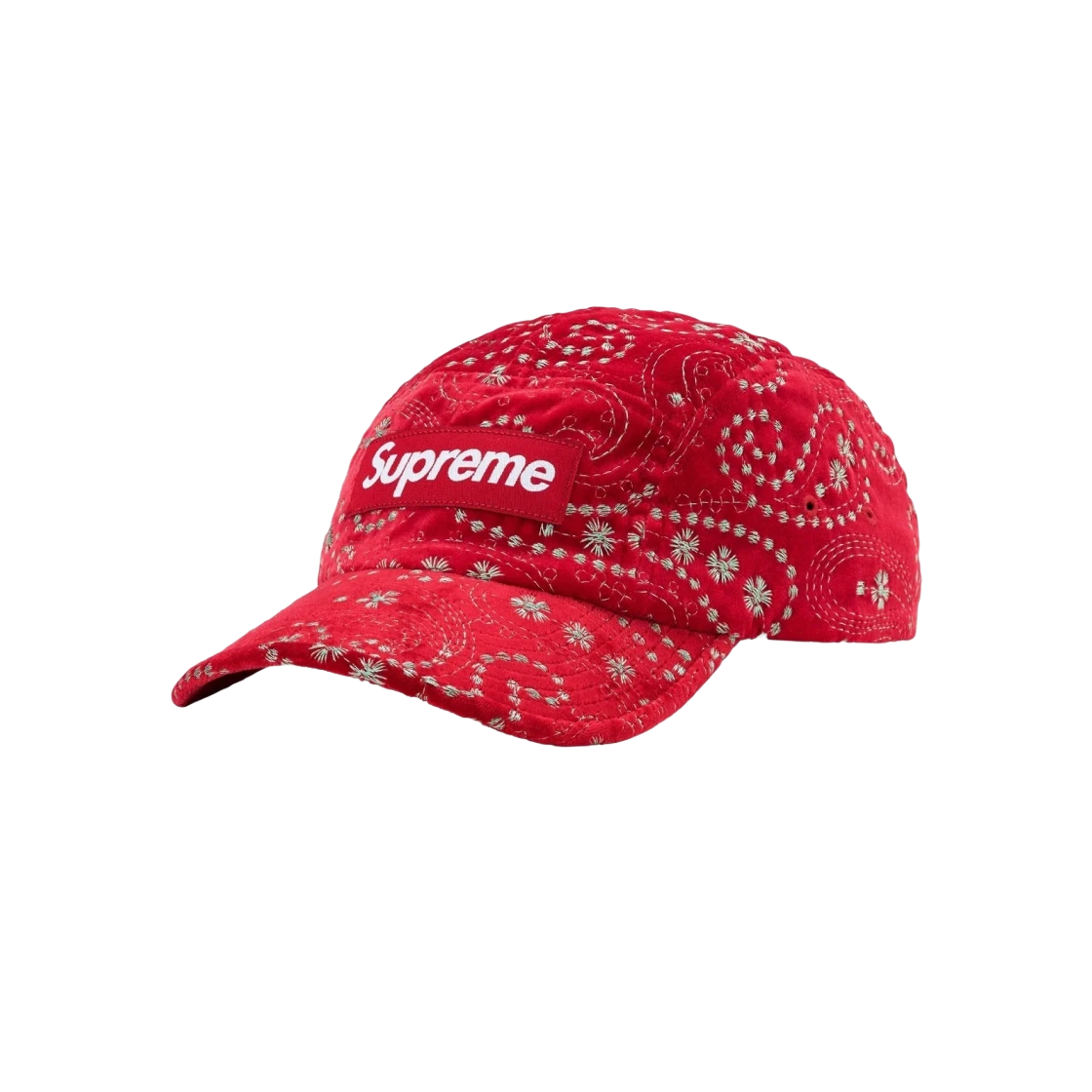 Casquette de camp Supreme Velvet Paisley rouge   23FW