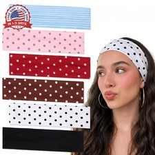 6Pcs Polka Dot Headband for Women Non Slip Wide Headbands Fashion Stripe