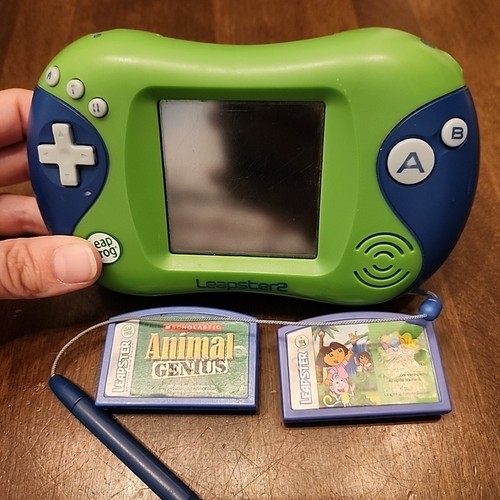 Leap Frog Leapster 2 System With 2 Gam Lot Dora The Explorer Animal Genius  - Picture 3 of 4