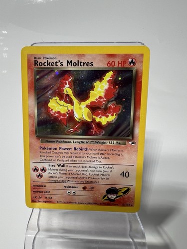 Rocket's Moltres 12/132 Gym Heroes Holo Rare Unlimited LP Pokemon Card