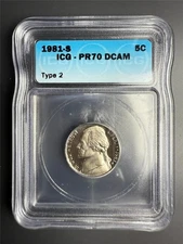 1981 S JEFFERSON NICKEL 5C PF70 ULTRA CAMEO ICG TYPE 2 PR70 DCAM UCAM SKU 3882
