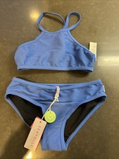 Seafolly Junior Girls Purple / Blue Crossover Back Bikini Swim Swimuit Set Sz 10