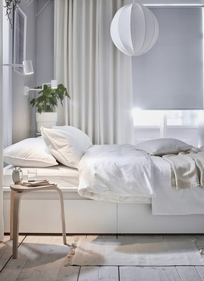 IKEA MERETE Paar weiße Raumverdunkelungsvorhänge 145 x 300 cm neu versiegelt