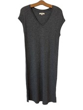 Madewell Midi Dress Size Small Gray Vneck Muscle Cap Sleeve Stretch Summer