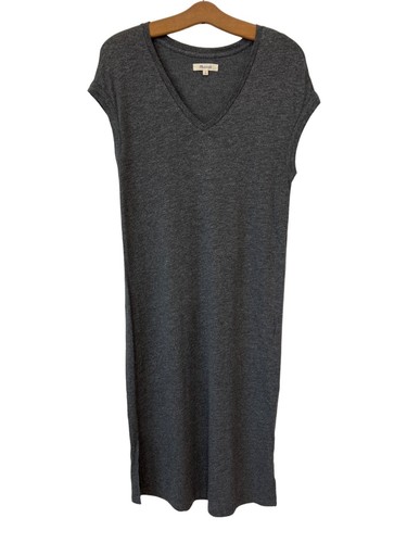 Madewell Midi Dress Size Small Gray Vneck Muscle Cap Sleeve Stretch Summer