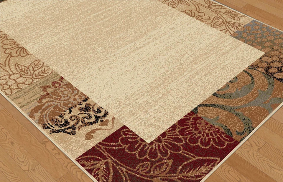 Ivories Border Blocks Country & Floral Area Rug Damask Bordered Flower Carpet - Image 2 of 3