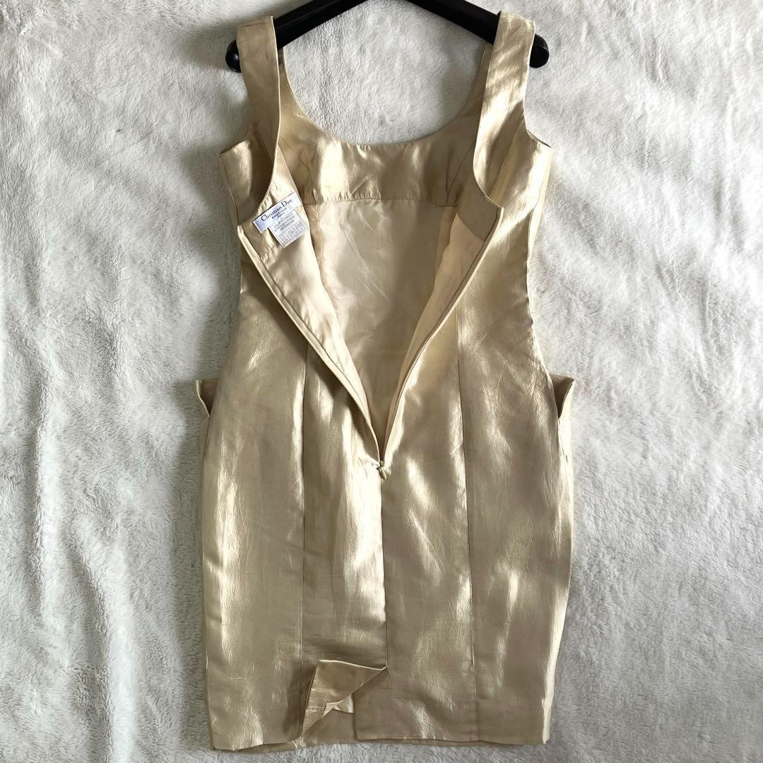 Christian Dior BOUTIQUE Galliano 2007 Silk Dress Sz F36 US6 Gold Made in France thumbnail 10