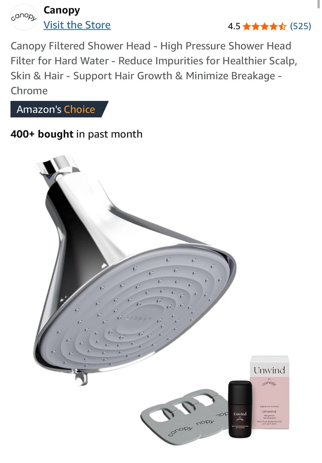 Canopy Filtered Shower Head - High Pressure Shower Head Filter for Hard Water
