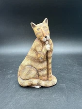 Vintage Marsha Mccarthy Cat Figure Orange Striped Tabby Licking it's Paw ~Signed