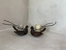 Jan Barboglio Set Of 2 "PALOMA" Doves Votive Holders Cast Iron Rare Retired