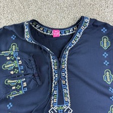Raj Womens Navy Blue Embroidered Boho Tunic Dress Long Sleeve Tassel Size M Folk