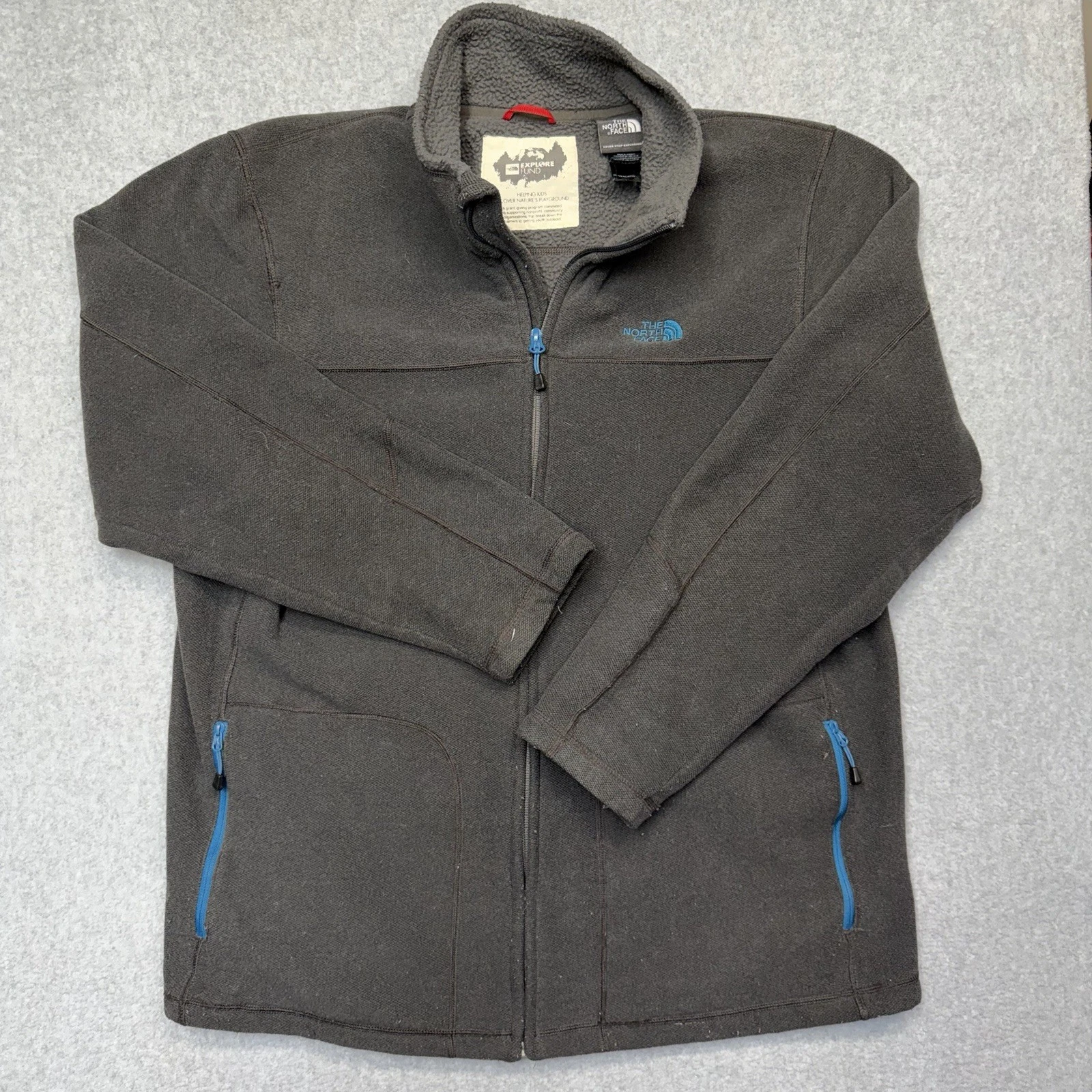 North Face Jacket Mens XL Gray Blue Full Zip Fleece Sherpa Lined Outdoor Coat