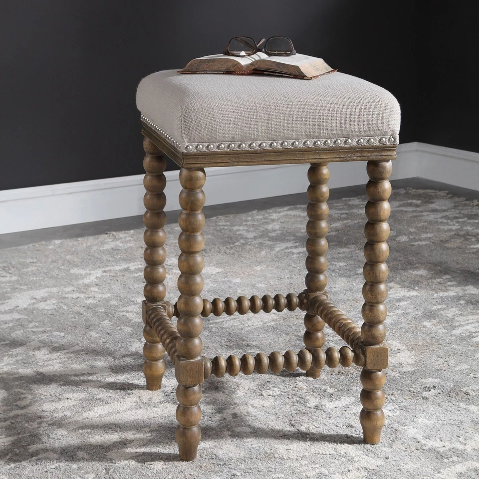 Uttermost 23495 Pryce 15"W Wooden Upholstered Counter Stool - Soft Ivory - Image 3 of 4