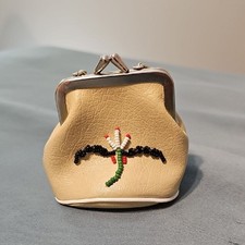 Vintage Beaded Leather Coin Purse Mini Kiss Lock Pouch