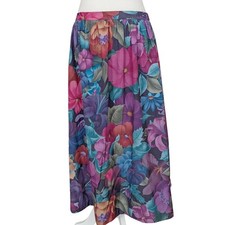 Alfred Dunner Black Purple Floral Vintage 80s Cottagecore Midi Skirt Size 16