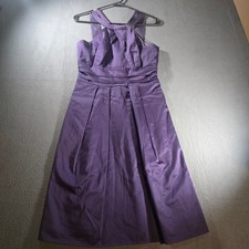 Davids Bridal Purple Cotton Halter Pleated Bridesmaid Cocktail Dress Size 4