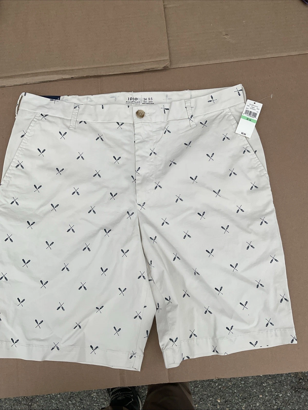 Izod Shorts Mens 34 Beige Nautical Print 9.5" Inseam