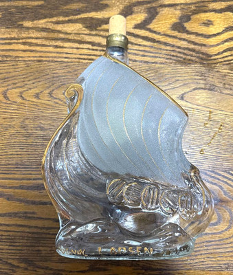 LARSEN S.A. Fine Champagne Cognac Viking Ship Empty Bottle Glass With Cork
