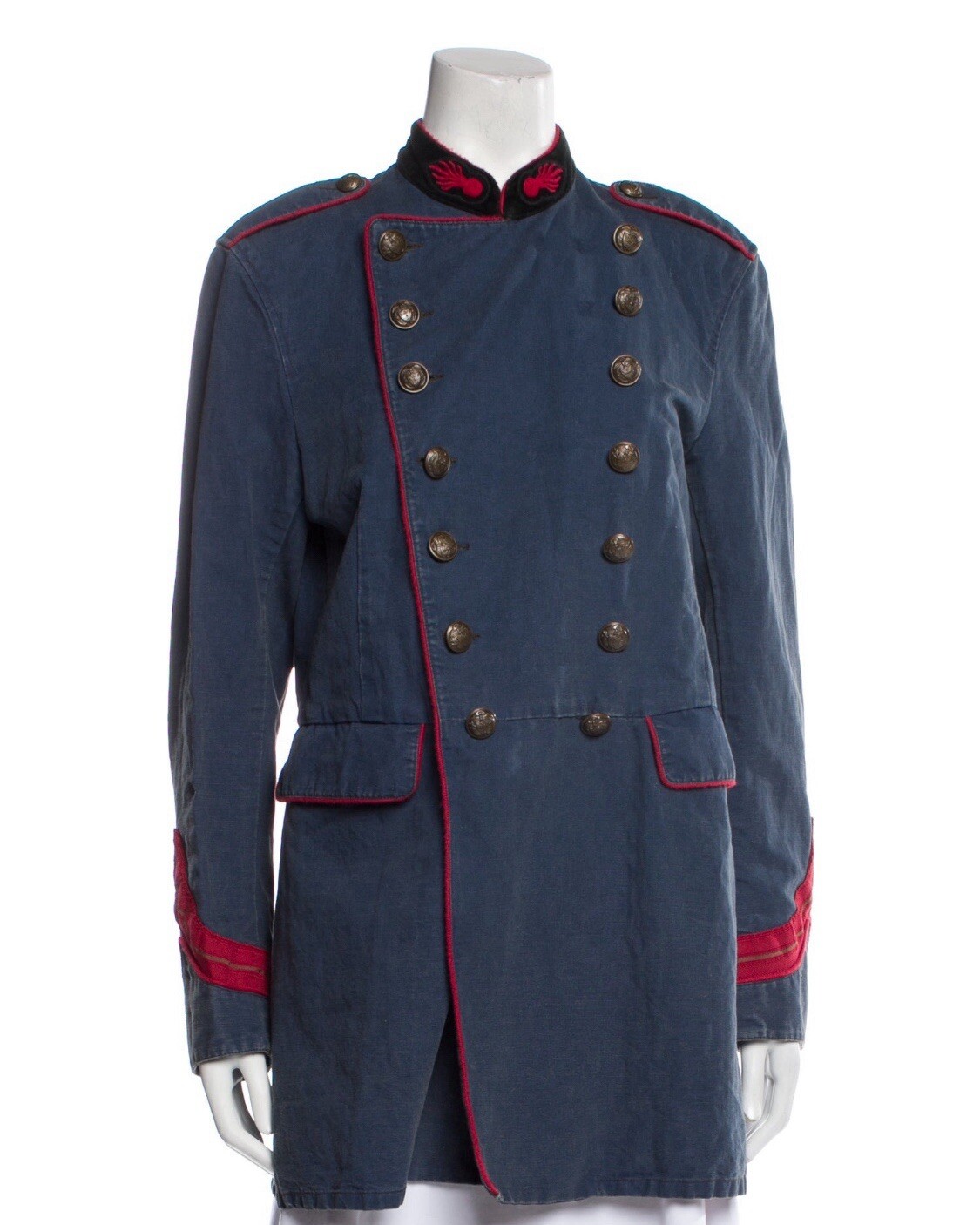 Ralph Lauren RRL Womens Baudelaire Military Jacket Blue Gold Button Coat Size 3 Medium