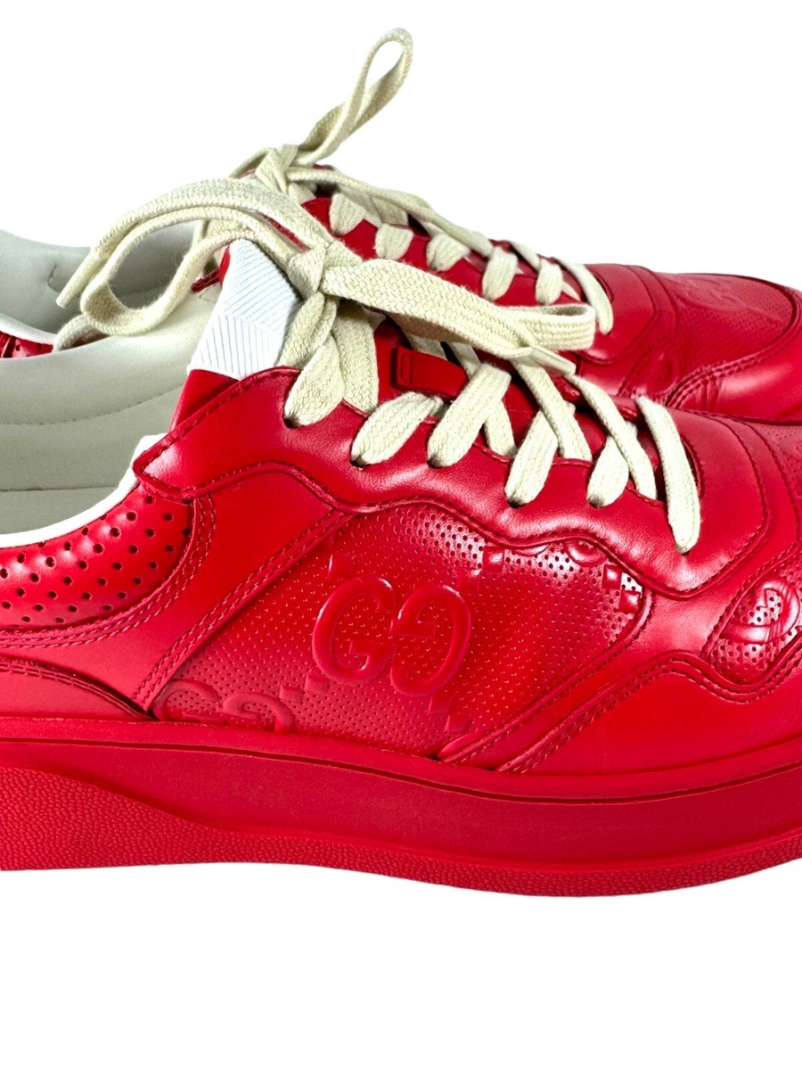 GUCCI Red Leather GG Embossed Low Top Men's Sneakers Made in