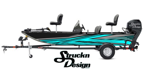 Cyan Arrow Pointed Arrow Lines Design Wrap Fishing Bass Boat Vinyl Decal USA