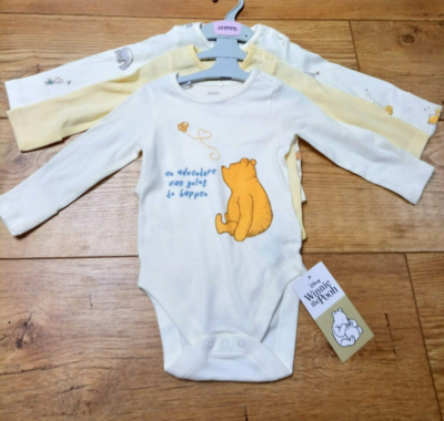 M&S Baby Girl Boy Pure Cotton 3pk Winnie the Pooh Bodysuits age
