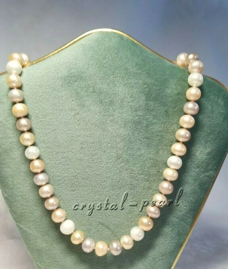 AAA 9-10mm Akoya Blanco Rosa Morado Collar Perla 18 20" 14k Cierre Oro Amarillo Foto 2 de 4