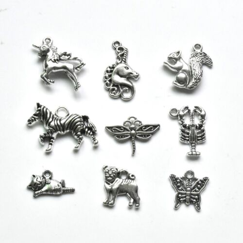 Tibetan Silver Charm Pendant Unicorn/Elephant/Dog/Cat/Squirrel Animal Charms - Foto 1 di 21