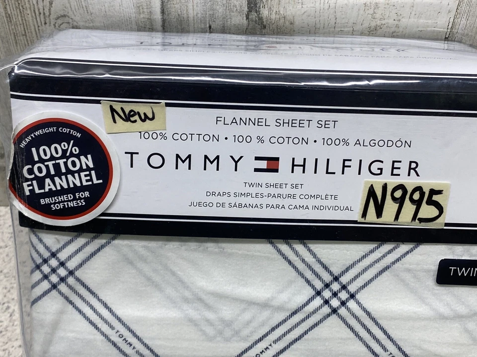 Tommy Hilfiger Juego de Sábanas Doble Franela 3 Piezas Azul Marino/Blanco Ventana Nuevo Foto 2 de 3