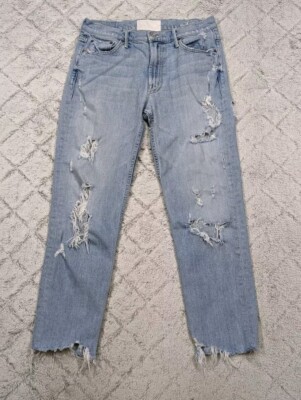 Mother Jeans Womens 26 Blue Sinner Thanks For Nothin Straight Distress Superior