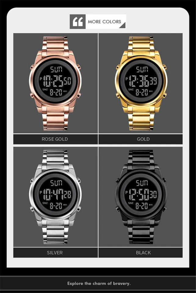 SKMEI Digital Men Watches Steel LED Wristwatch Male Electronic Alarm Watch Gifts - Image 4 of 4