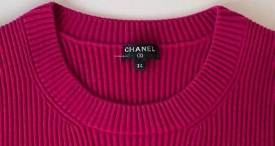 18B CHANEL FUCHSIA PINK SHORT SLEEVE PULLOVER SWEATER TOP 34 | eBay