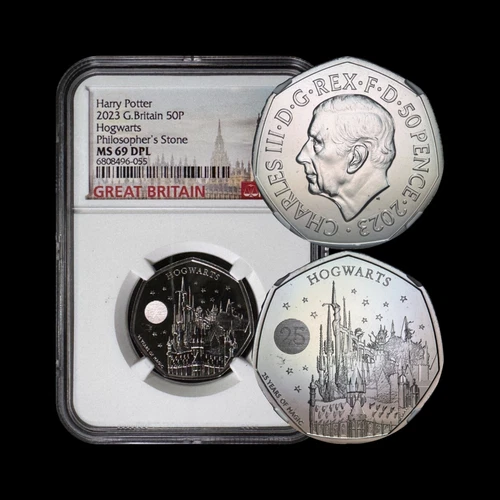 GREAT BRITAIN. 2023, 50 Pence - NGC MS69 - Top Pop 🥇 Harry Potter, Hogwarts 055