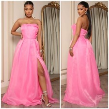 Fashion Nova Pink Haute Exposure Organza Style Strapless Gown Maxi Dress Size XL