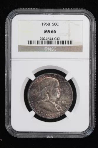 1958 Franklin Half Dollar TONED NGC MS66 30RB