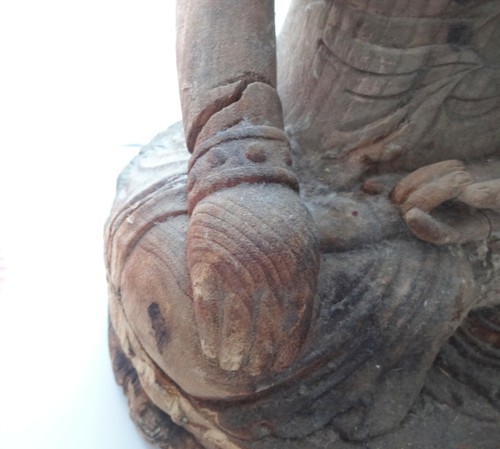 Antique Chinese Wood Han Carving Statue Figure Buddha Qing Dynasty Very Big 18c - Picture 6 of 10