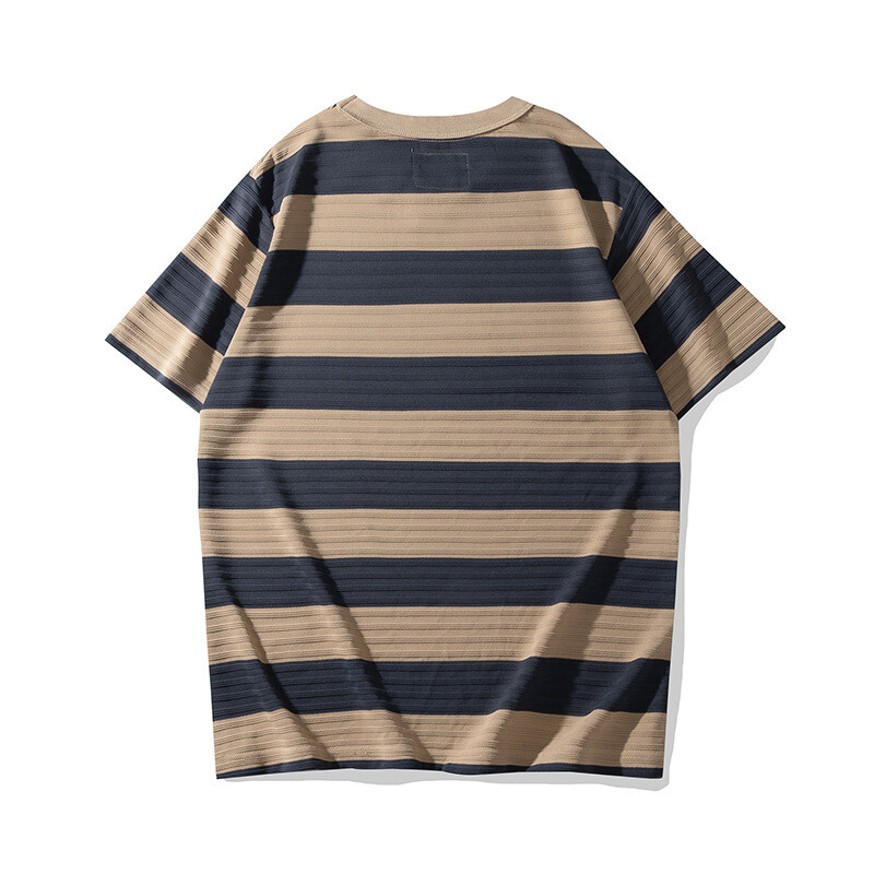 Hot Mens 280G Wide Striped T-Shirt Crew Neck Top Casual Hip