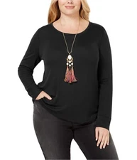 I-N-C Womens Ribbed Basic Shirt Top Black Plus