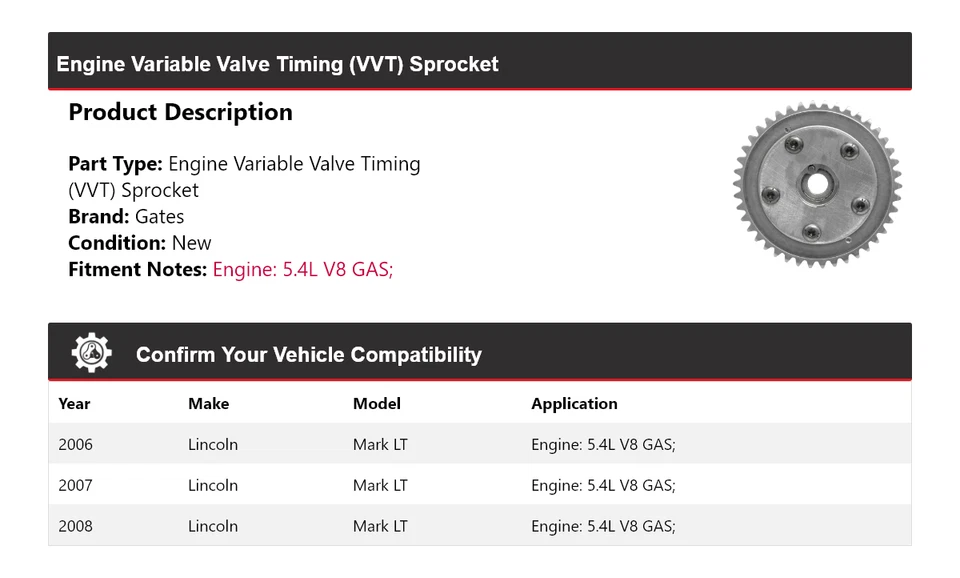Para Lincoln Mark LT 2006-2008 5,4 L V8 motor de gasolina VVT puertas de piñón 2007 Foto 2 de 4