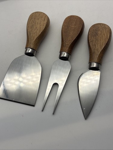 3 Pcs Brandani Inox Cheese Knife Set 2.5 in Stainless Blade and Wood Handle - Picture 5 of 7