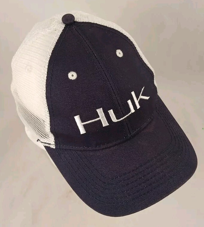HUK Fishing Navy Blue Adjustable Snapback Mesh Back Hat/Cap-NICE