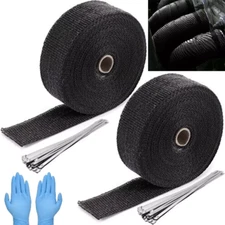 2 Rolls 2"x 50ft Thermal Header Pipe Tape Titanium Lava Exhaust Wrap 24 Ties Kit