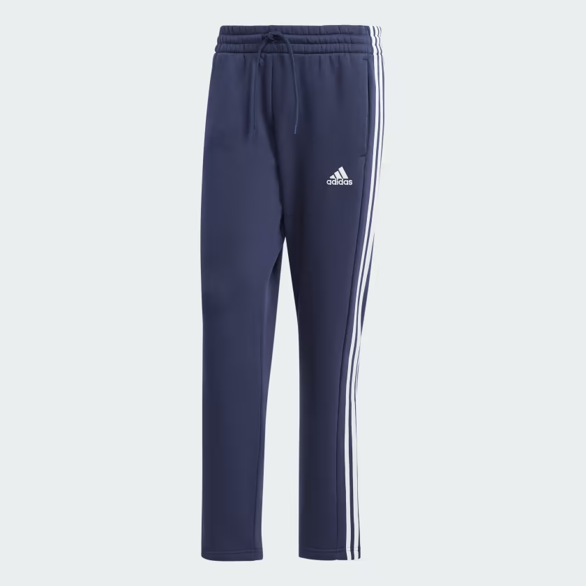 Adidas Essentials 3-Stripes Open Hem Mens Fleece Pants IJ6488 Legend Ink M  NWT