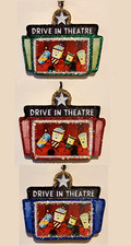 3 PC SET - MINI - DRIVE IN THEATRE, LOBBY FOODS *  CHRISTMAS ORNAMENT * Vtg Img