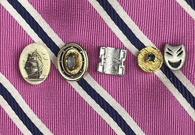 Assorted Vintage Silver & Gold Tone Tie Tacks/Pins with Chain - Lot of 5