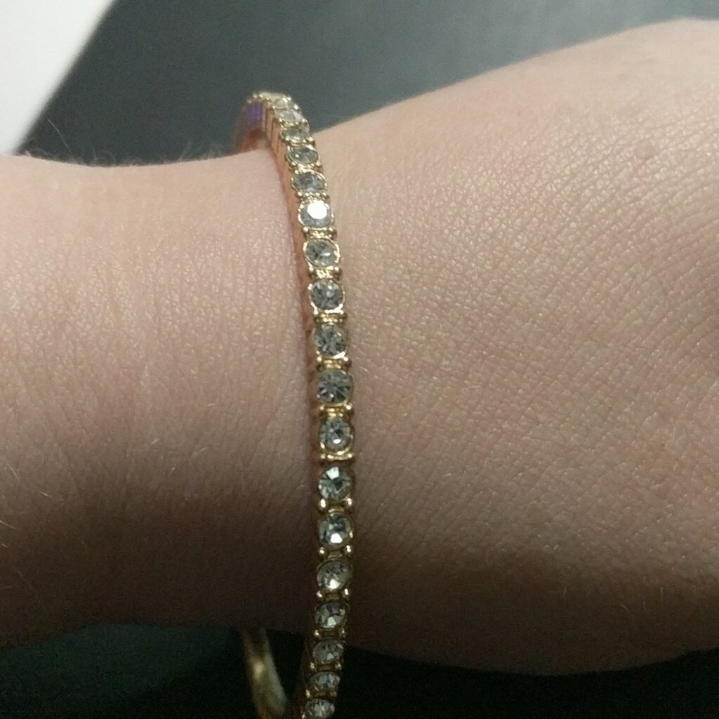 Gold Tone Clear Rhinestone Bangle Statement Brace… - image 1