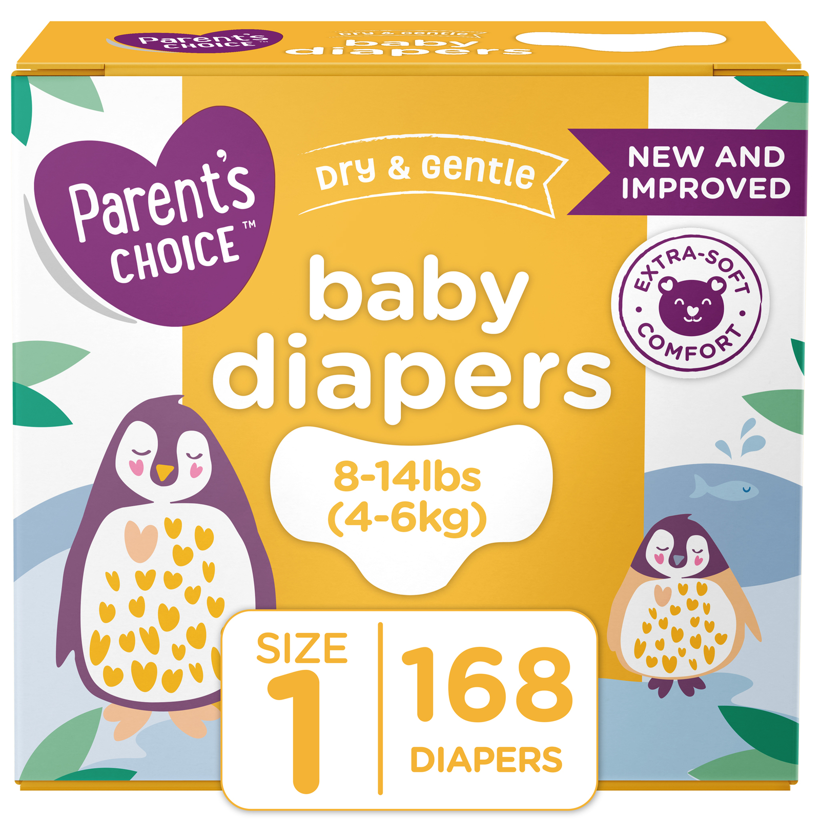 parent's choice 168 ct baby diapers size 1