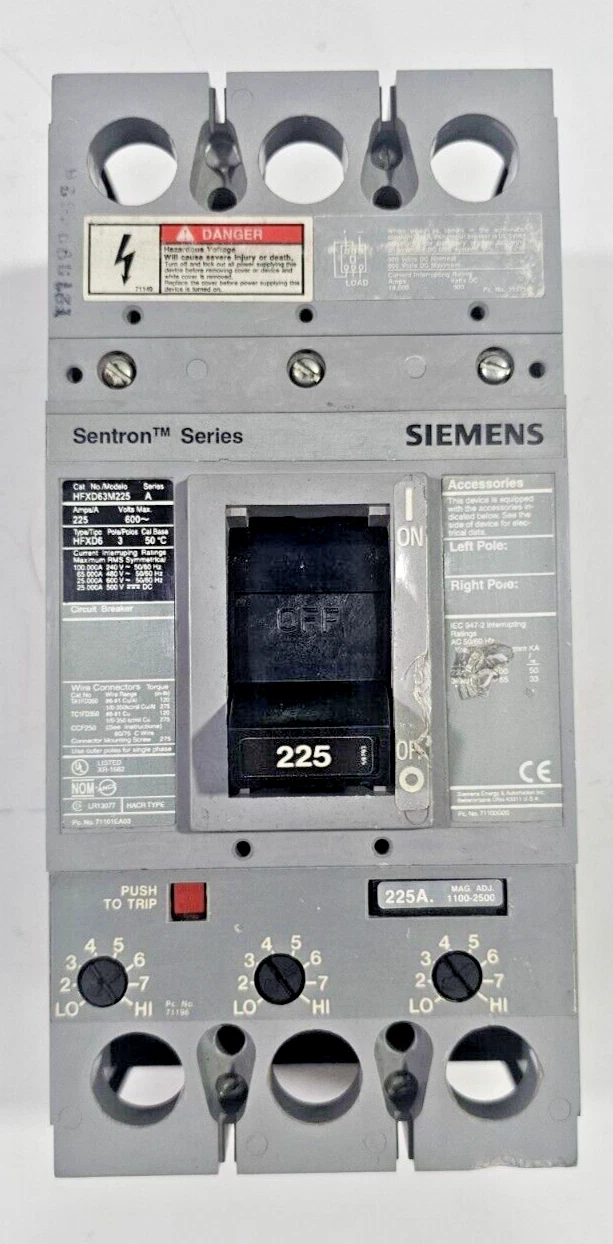 SIEMENS HFXD63M225 New - Surplus Power Distribution Circuit Breaker