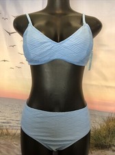 NWT Cupshe Two Piece Bikini Swimsuit Size Large Textured Light Blue