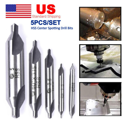 5X HSS Center Drill Bit 60 Degree Combined Countersink Spotting Drill Bits Tool